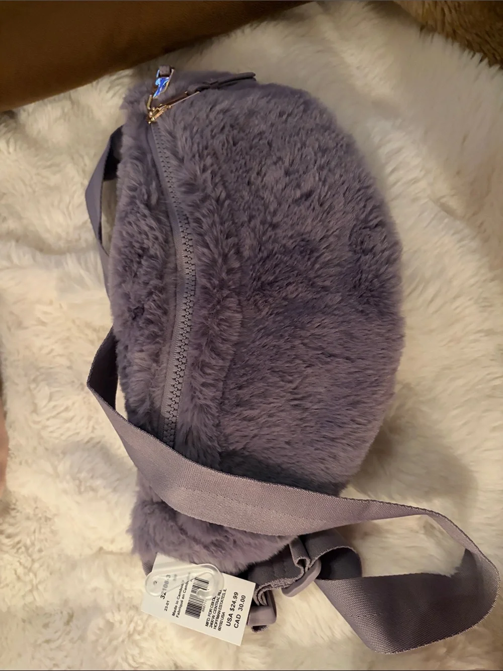 Faux Fur Crossbody Belt Bag in Blush Pink or Purple